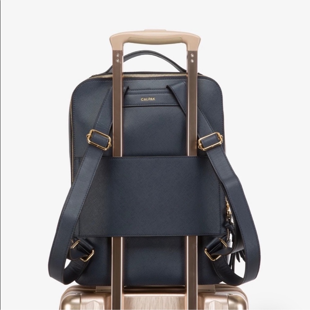Calpak Navy Backpack with Gold Hardware Laptop Bag - Picture 6 of 9